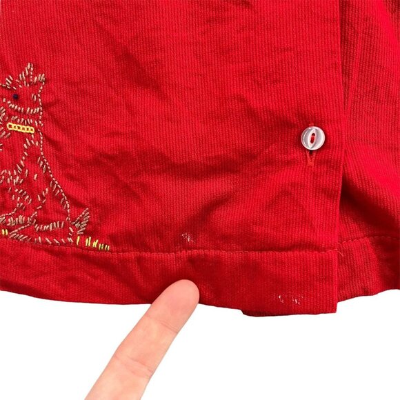 Pixie Lily Corduroy Dress Girls Red Dog Embroidered Button Up Puff Sleeve Size 4 - Picture 9 of 9